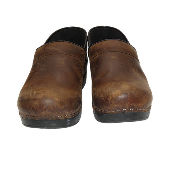 Dansko Professional Brown Distressed Leather Clogs Size 38 Grunge Rustic - Picture 4 of 10